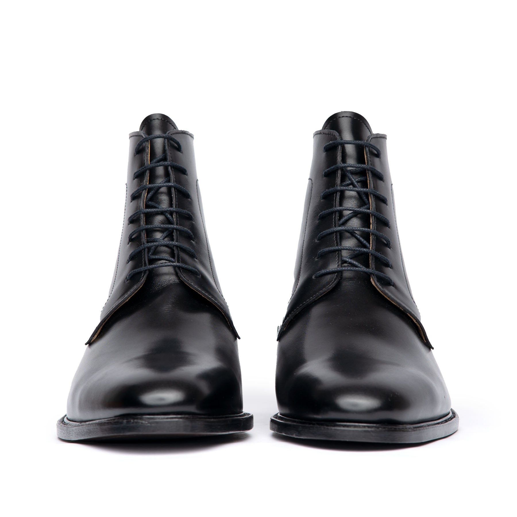 Buy mens black casual dress boots featuring open lace system and patina on the toe cap