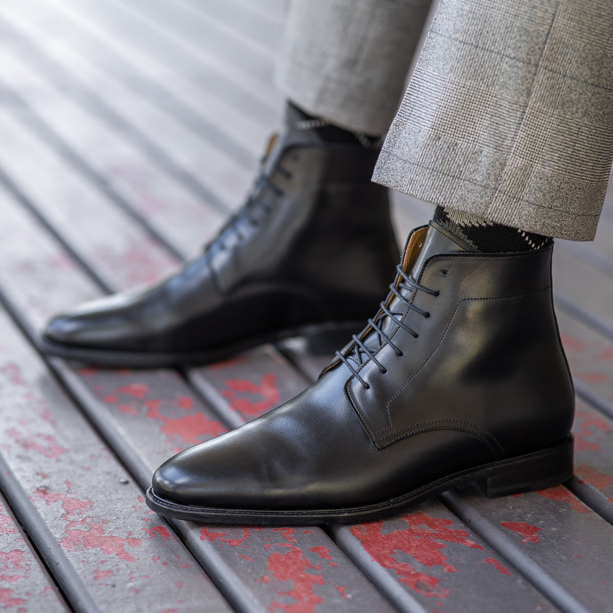 Men's Black Leather Dress Boots | Plain Toe