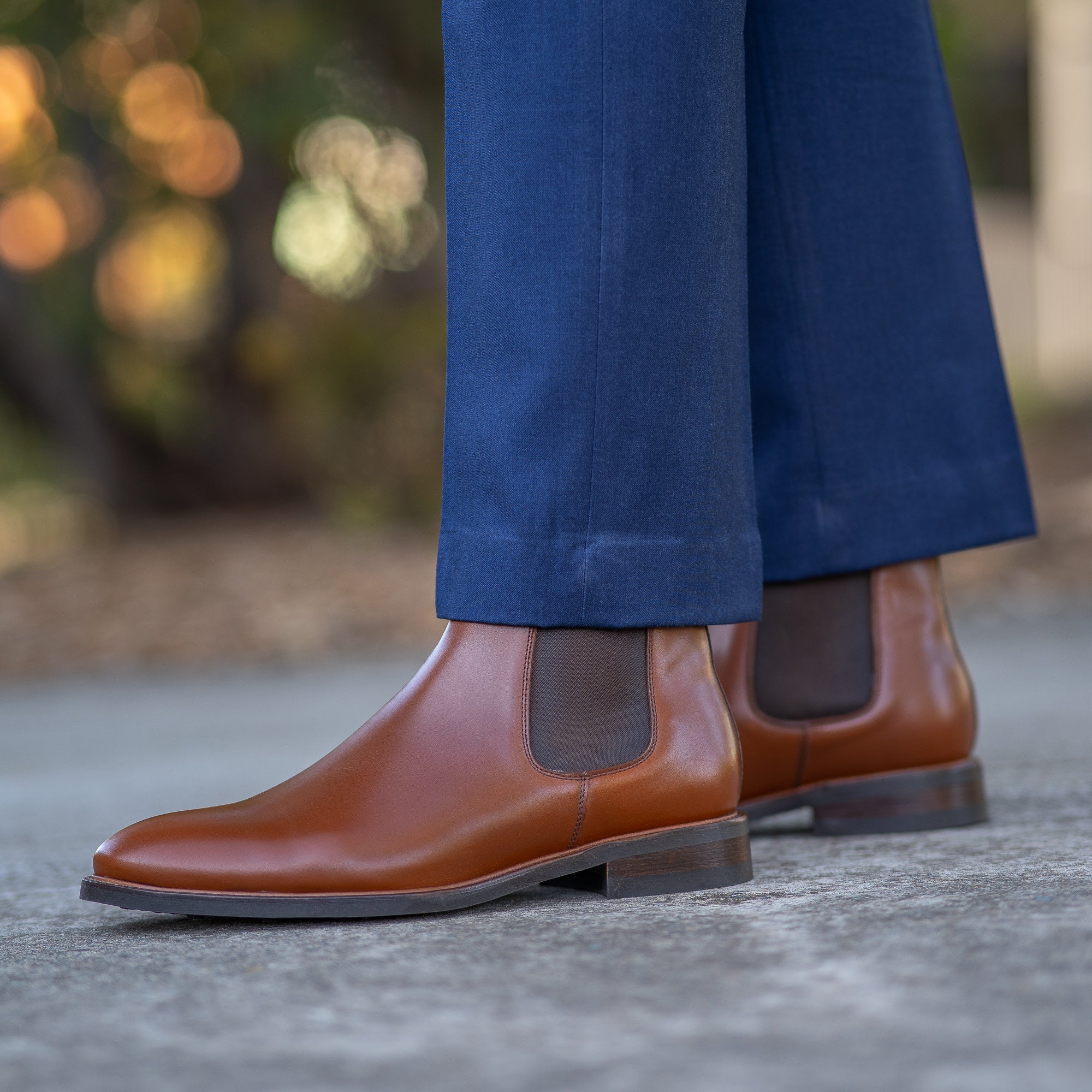 Tan chelsea boots with bespoke suit and business shirt for professional look