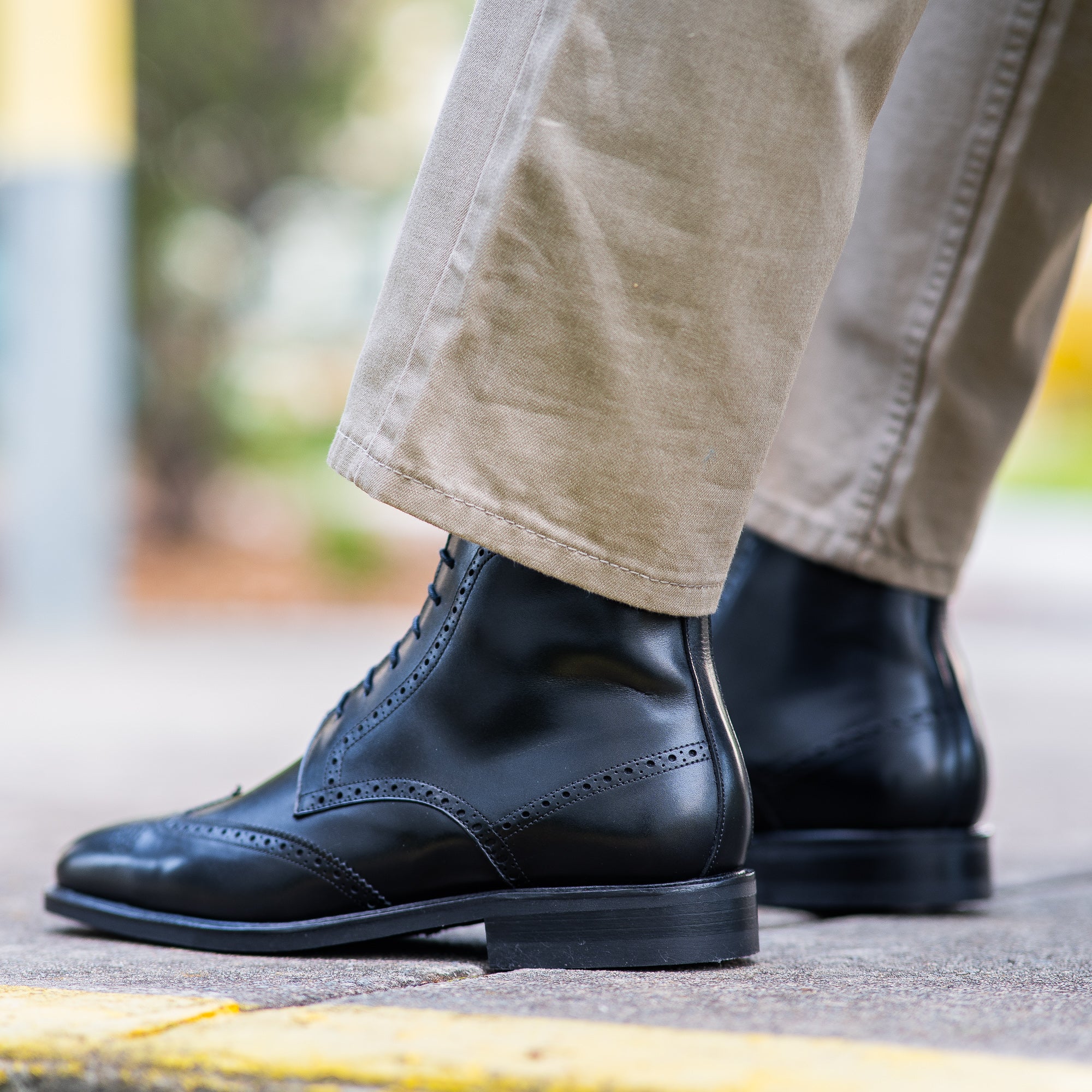 Full brogue lace up leather boot in black, perfect rugged boot for adventure and casual smart styling